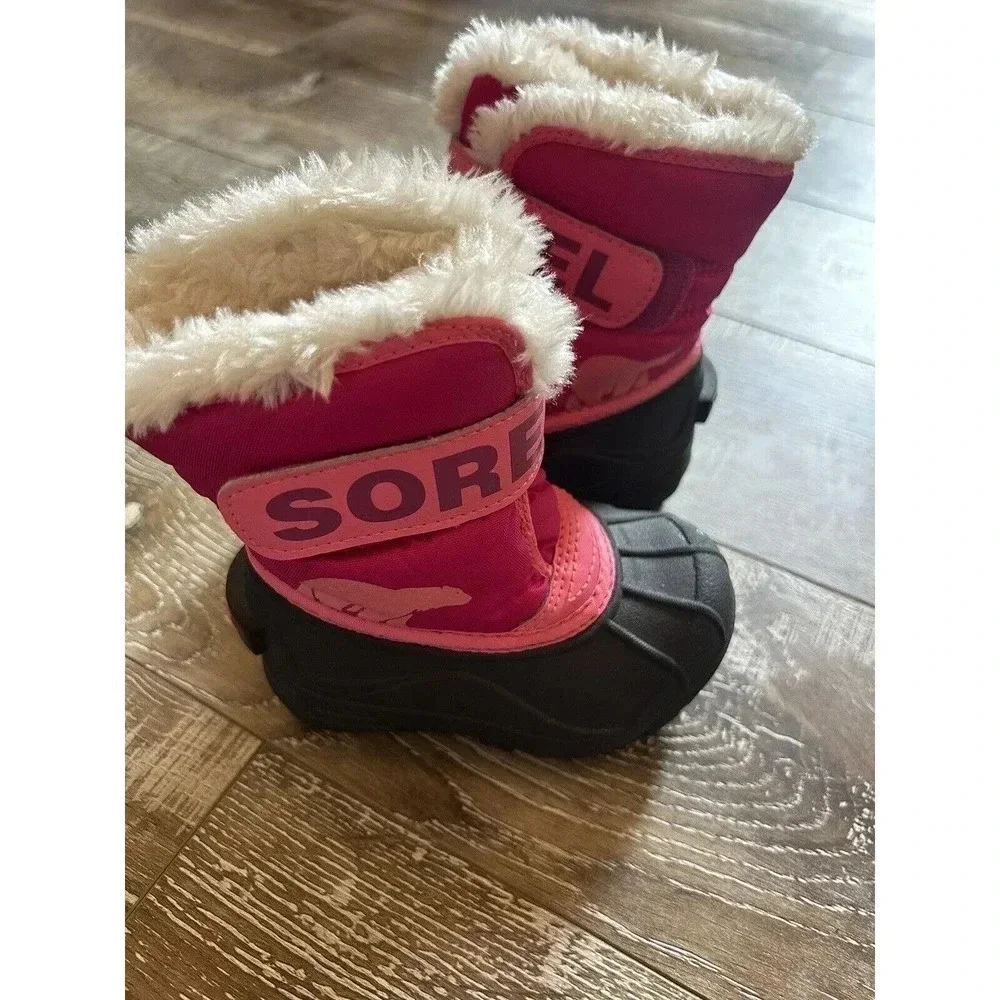 Sorel Girls Snow Commander Winter Boots Size 6 Pink Black NC1877-652